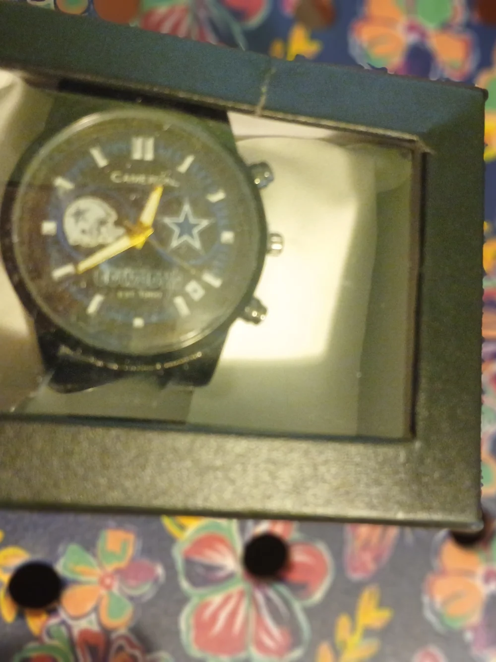 Black Chronograph Men's Watch with Blue Accents